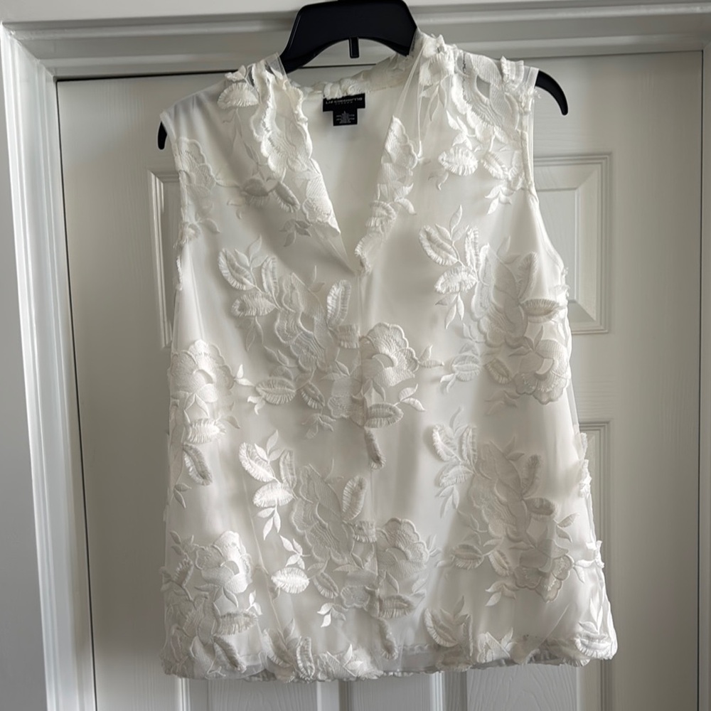 Liz Claiborne White Embellished Sleeveless Blouse